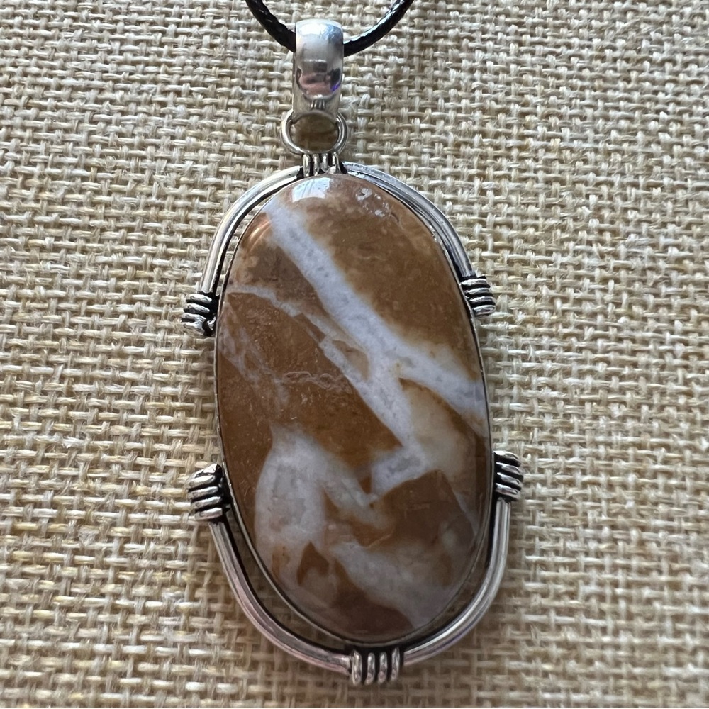 New Coconut Jasper Silver Overlay Pendant Necklace